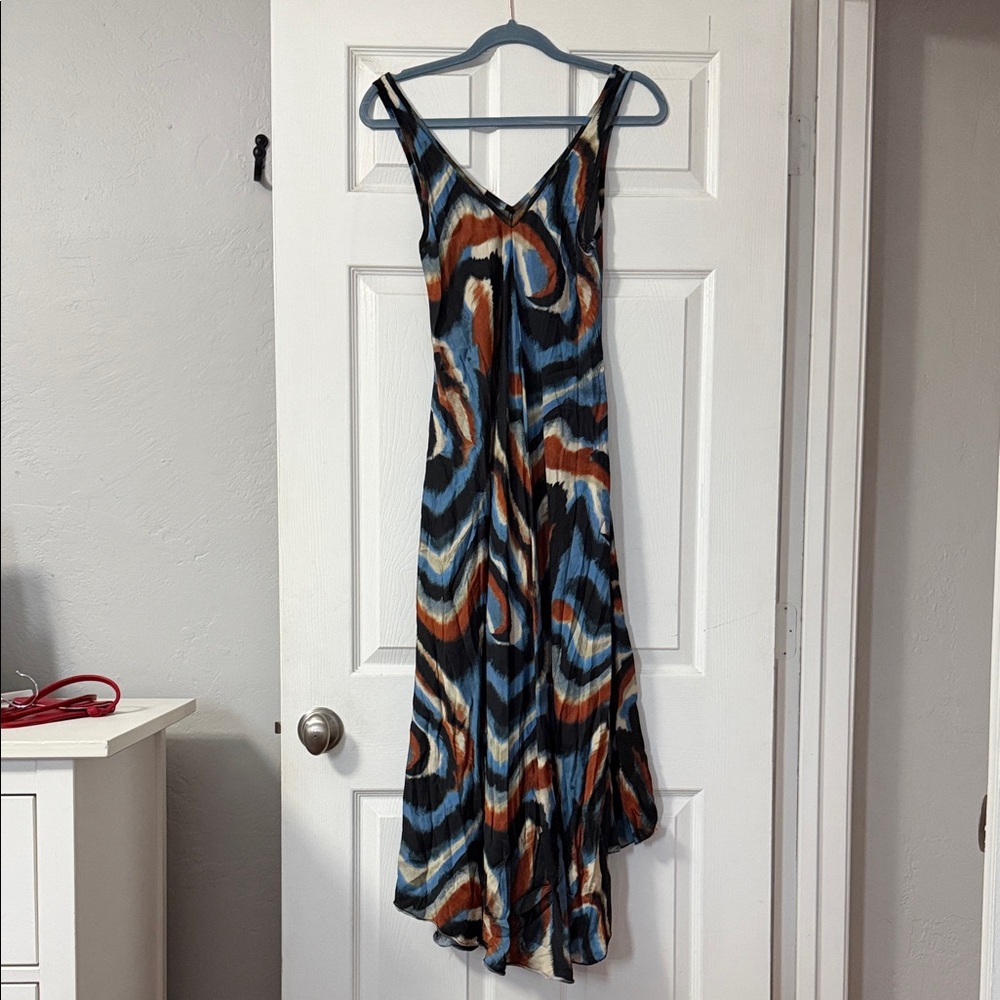 Chic Asymmetrical Dress in Blue and Brown